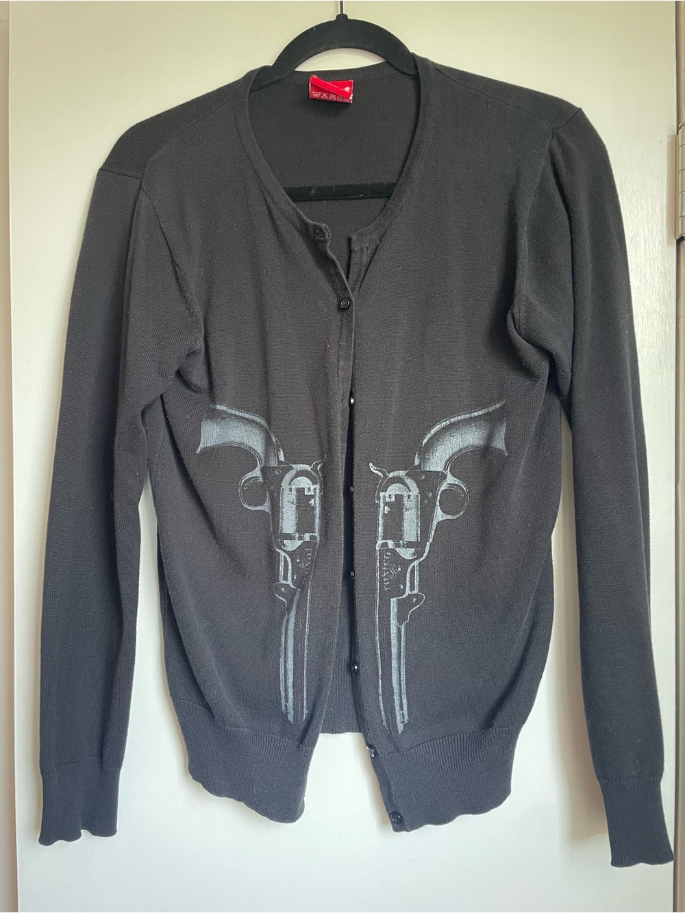 Retro TOXICO UK Black Cardigan with Revolver Graphic